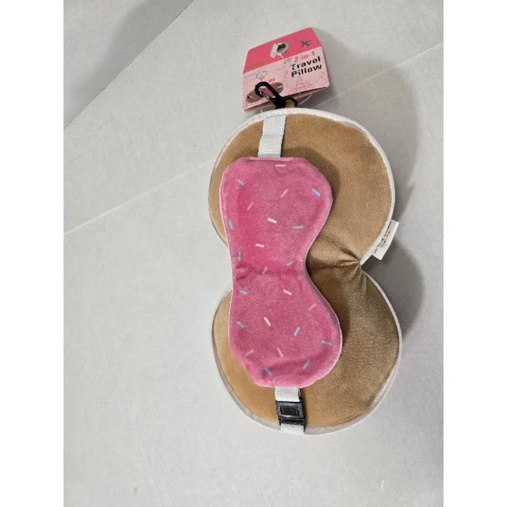 Travel 2-in-1 Pillow Eye Mask Kids Pink New Donut Plush Clip On Accessory